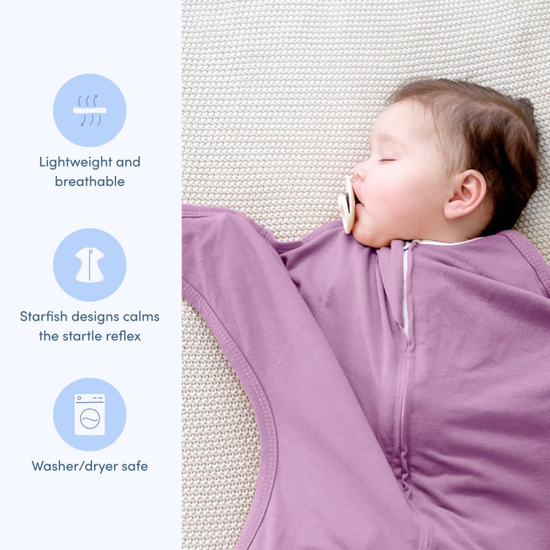 SleepingBaby Zipadee-Zip Transition Swaddle - Cozy Baby Swaddle Blanket with Zipper Convenience - Roomy Wearable Blanket for Easy Diaper Changes - Classic Lavender, Small (4-8 Month) - 2 Pack - Image 3